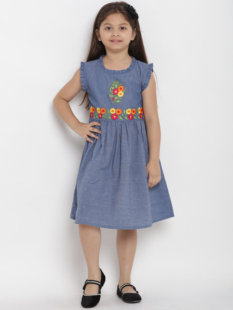 

Bitiya by Bhama Girls Blue Solid Fit and Flare Dress
