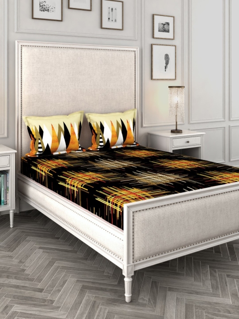 

Story@home Unisex Black & Mustard Yellow Geometric 300 TC Cotton 1 King Bedsheet with 2 Pillow Covers