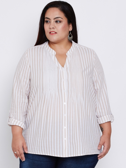 

Oxolloxo Women White Regular Fit Striped Casual Shirt