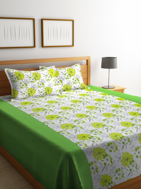 

Soumya Green Printed Double Bed Cover with 2 Pillow Covers