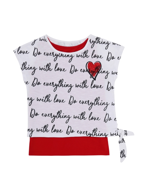 

Pantaloons Junior Girls White Printed Round Neck Pure Cotton T-shirt