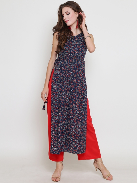 

Sera Women Navy Blue & Maroon Printed Kurta with Palazzos