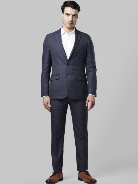 Raymond Men Blue Self-Design Regular-Fit Single-Breasted Suit