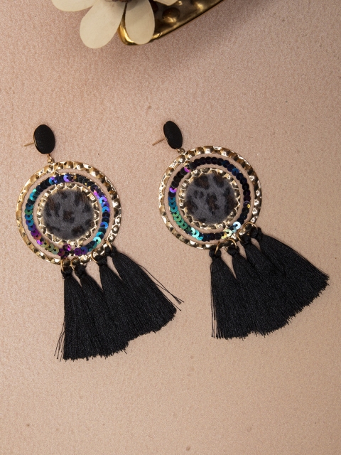 

DIVA WALK Gold-Toned & Black Contemporary Drop Earrings