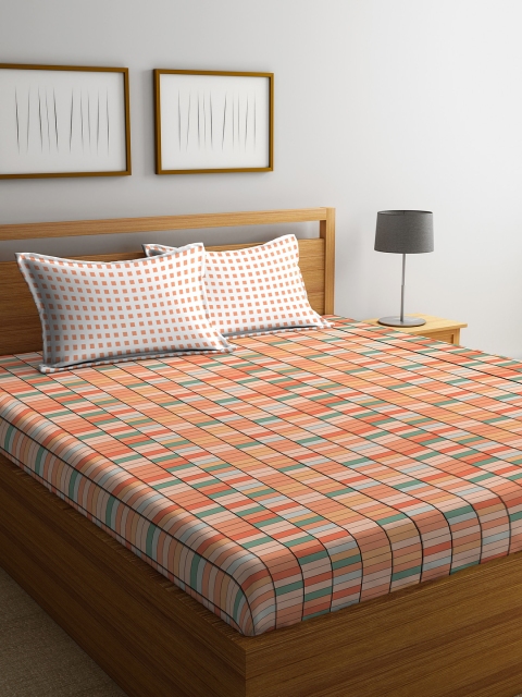 

Portico New York Orange & White Geometric 144 TC Cotton 1 King Bedsheet with 2 Pillow Covers