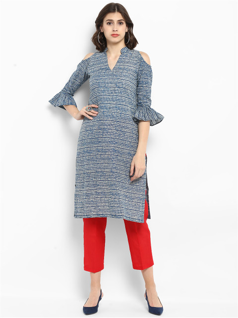 

MBE Women Blue Printed Straight Kurta