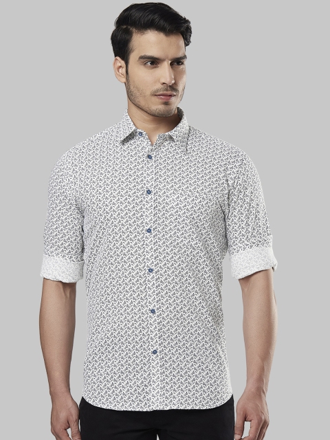 

Next Look Men White & Navy Blue Regular Fit Printed Casual Shirt
