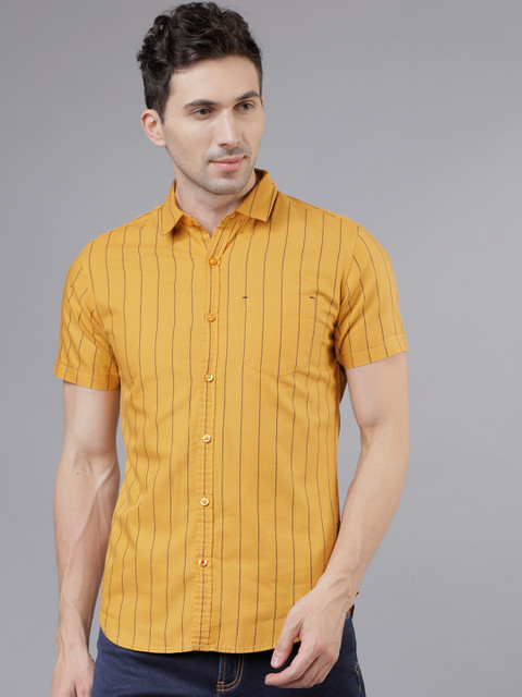 

LOCOMOTIVE Men Mustard Slim Fit Striped Casual Shirt