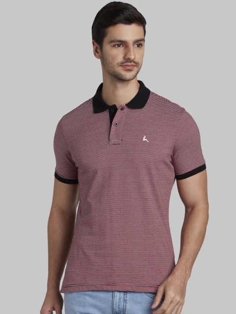 

Parx Men Black & Red Striped Polo Collar T-shirt