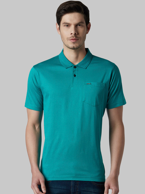 

Park Avenue Men Teal Green Solid Polo Collar T-shirt