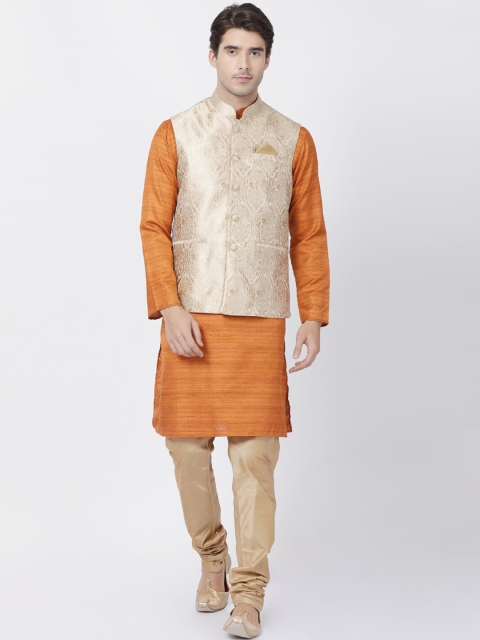 

VASTRAMAY Men Orange & Brown Solid Kurta with Pyjamas & Jacket