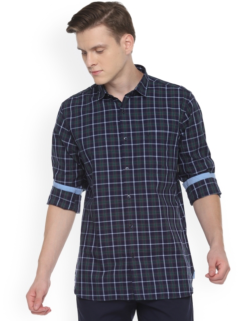 

Allen Solly Men Navy Blue & Green Regular Fit Checked Casual Shirt