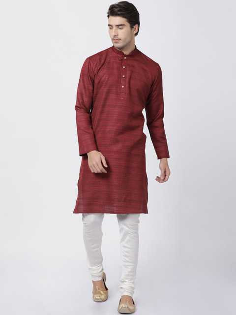 

VASTRAMAY Men Maroon & White Self Design Kurta with Pyjamas