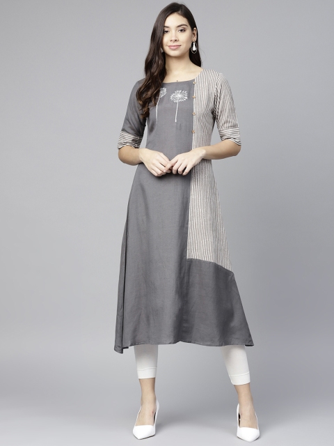 

Varanga Women Grey Striped A-Line Kurta