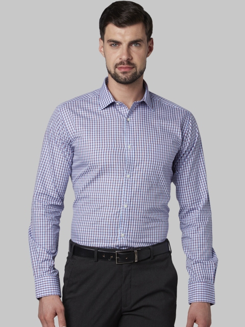 

Park Avenue Men Blue & Red Slim Fit Checked Formal Shirt