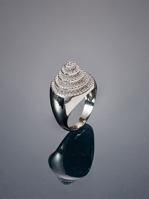 

shaze Women Silver-Plated Cubic Zirconia Studded Finger Ring