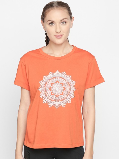 

Ajile by Pantaloons Women Orange Printed Round Neck Pure Cotton T-shirt