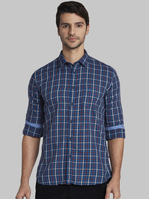 

Parx Men Blue Slim Fit Checked Casual Shirt