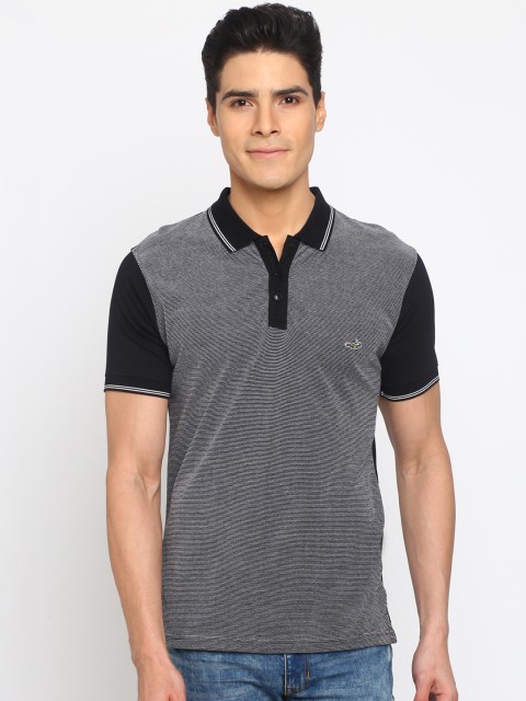

Crocodile Men Black Self Design Polo Collar T-shirt
