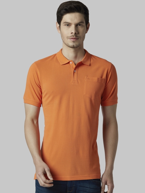 Park Avenue Men Orange Solid Polo Collar T-shirt