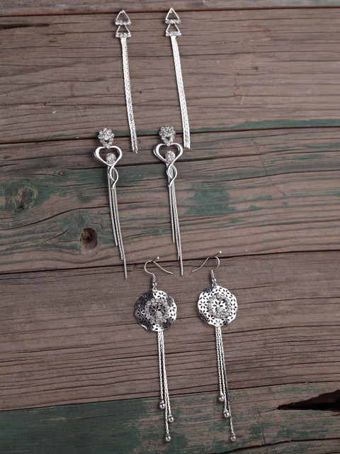 

DIVA WALK Set of 3 Silver-Plated Contemporary Drop Earrings