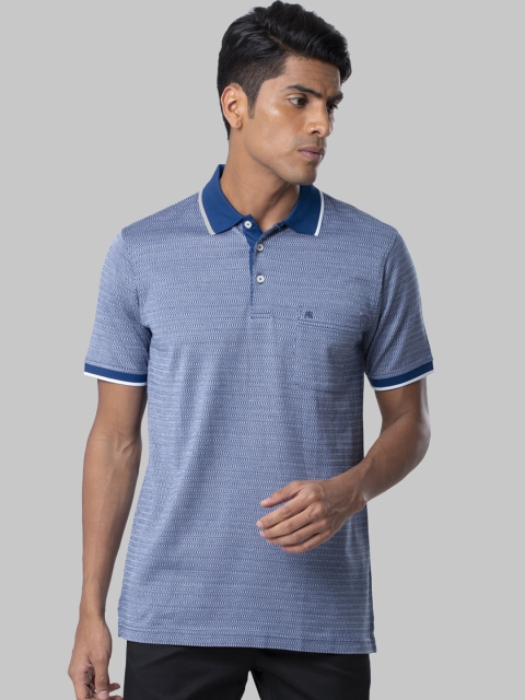 

Raymond Men Blue Solid Polo Collar T-shirt