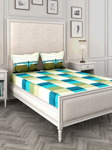 

Story@home Unisex Green & White Geometric 300 TC Cotton 1 King Bedsheet with 2 Pillow Covers