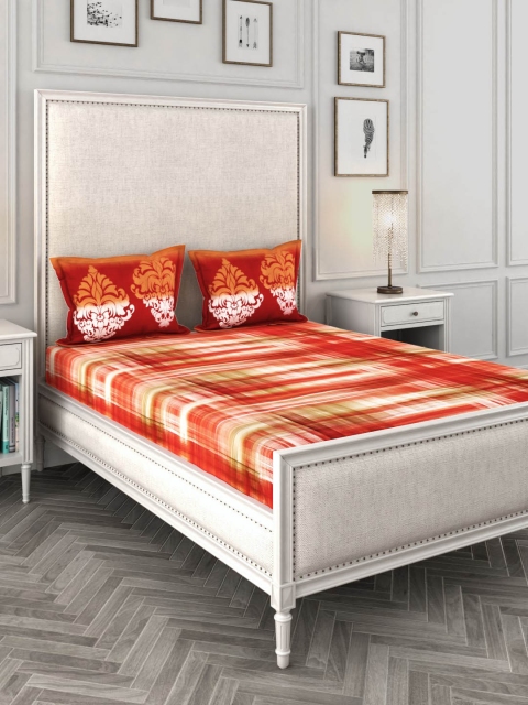 

Story@home Unisex Orange & Beige Abstract 300 TC Cotton 1 King Bedsheet with 2 Pillow Covers