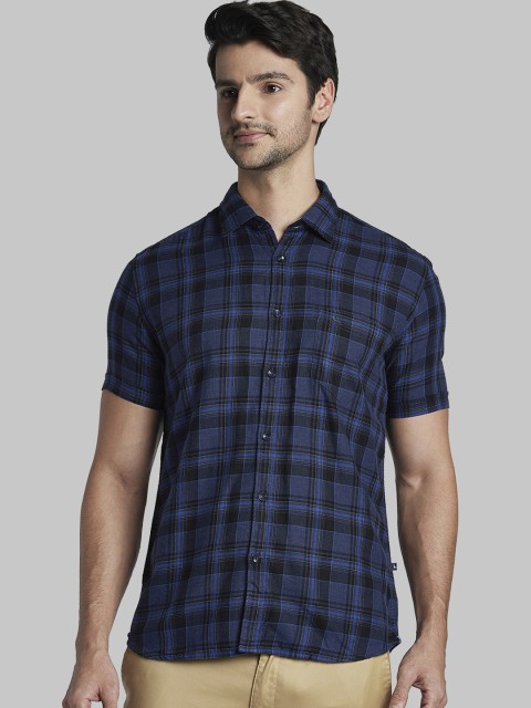 

Parx Men Blue Slim Fit Checked Casual Shirt