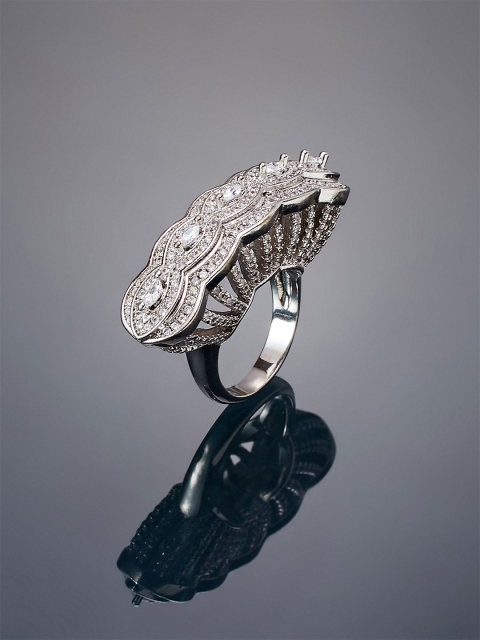 shaze Women Silver-Plated Cubic Zirconia Studded Finger Ring