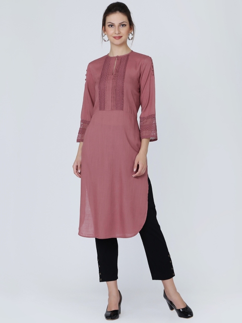 

Ojjasvi Women Brown Yoke Design Straight Kurta