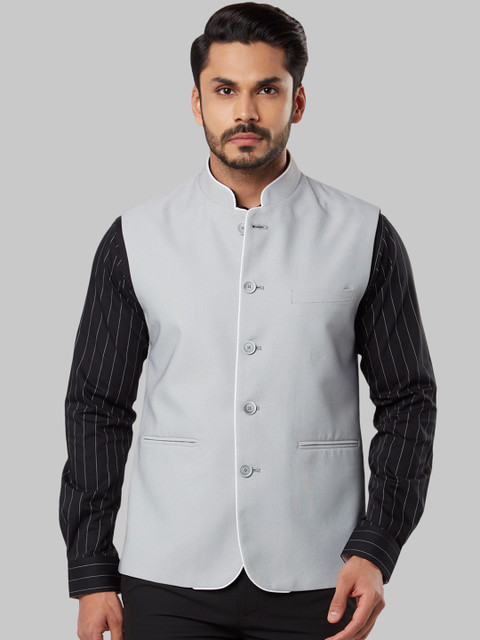 

Raymond Men Grey Solid Woven Nehru Jacket