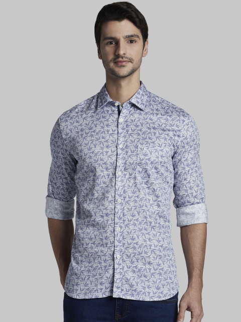 Parx Men Blue Slim Fit Printed Casual Shirt