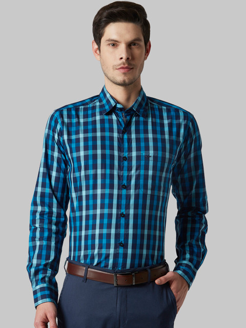 Park Avenue Men Blue Slim Fit Checked Casual Shirt
