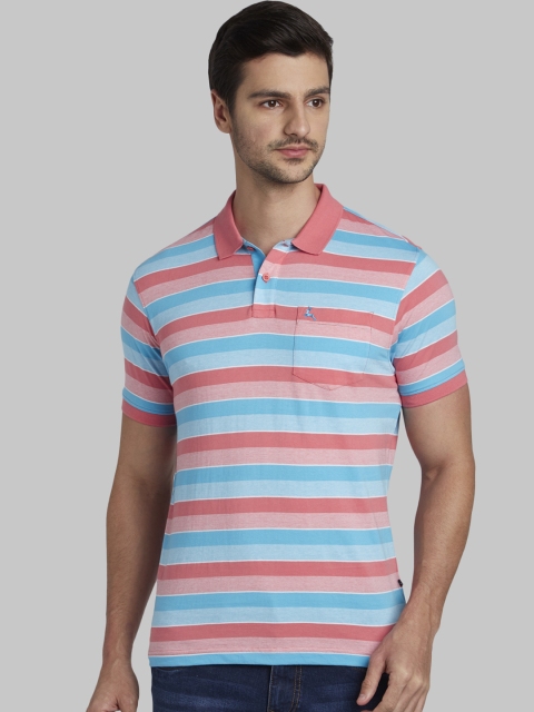 

Parx Men Orange & Blue Striped Polo Collar T-shirt