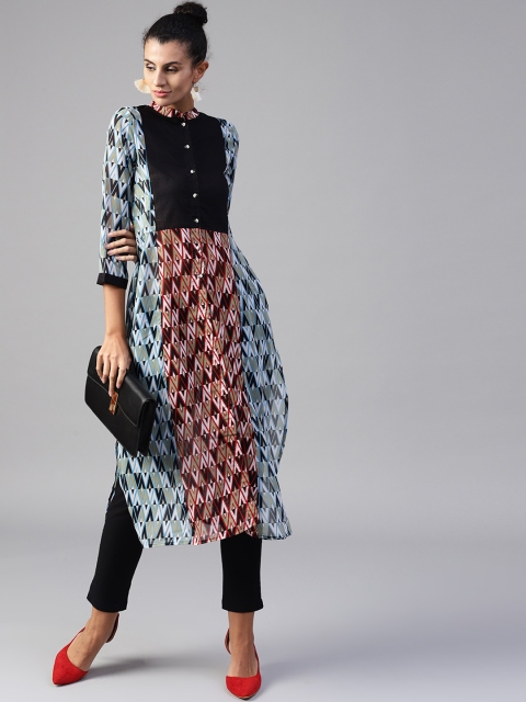 

Tulsattva Women Blue & Black Printed Kurta with Trousers