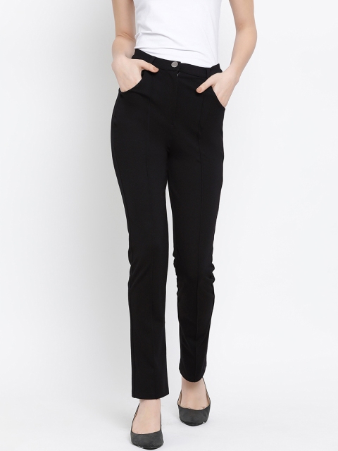 

Kazo Women Black Regular Fit Solid Regular Trousers