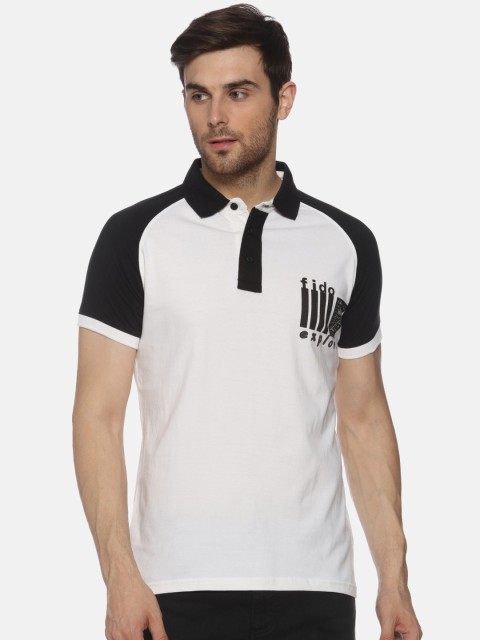 

FIDO DIDO Men White Colourblocked Polo Collar T-shirt