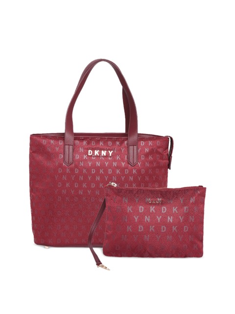 

DKNY Maroon Printed Leather Handheld Bag