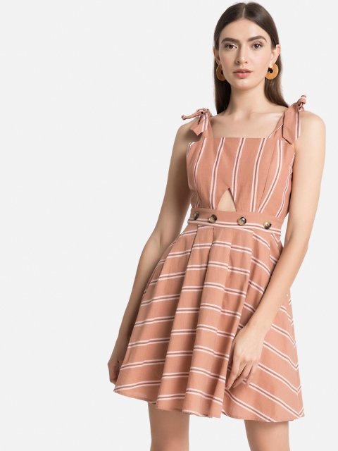 

Kazo Women Brown Striped Fit and Flare Dress