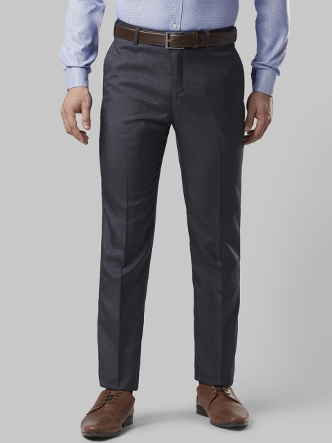 

Next Look Men Navy Blue Regular Fit Self Design Formal Trousers