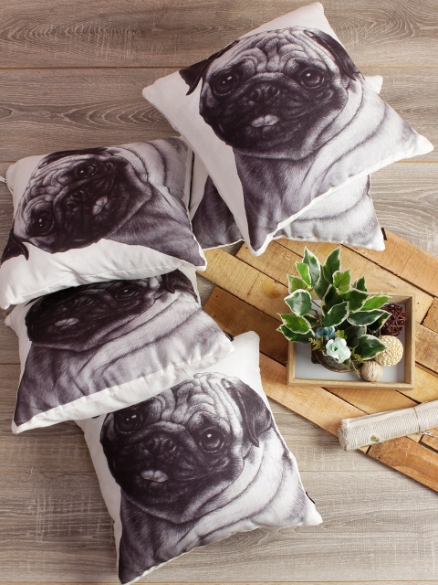 

Soumya Black & White Set of 5 Self Design Square Cushion Covers