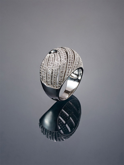 

shaze Women Silver-Plated Cubic Zirconia Studded Finger Ring