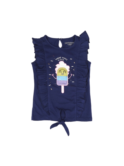 

Pantaloons Junior Girls Navy Blue Printed Pure Cotton Top