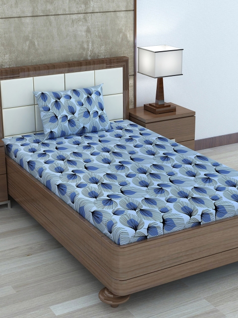 

Divine Casa Blue & Black Floral 180 TC Cotton 1 Single Bedsheet with 1 Pillow Covers