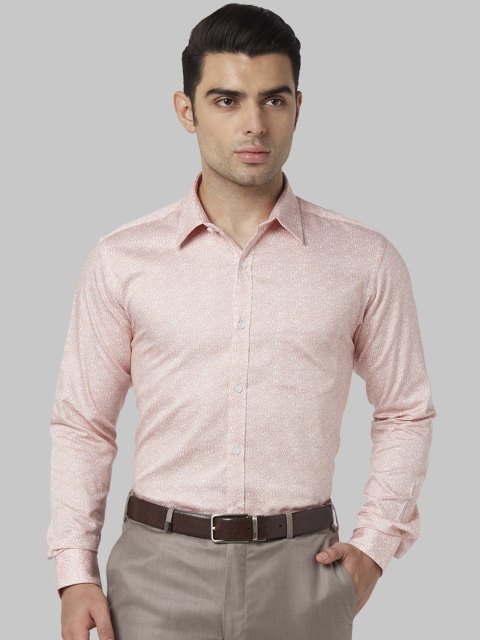 

Park Avenue Men Peach-Coloured & Off-White Slim Fit Printed Party Shirt