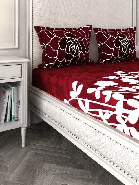 

Story@home Unisex Maroon & White Floral 300 TC Cotton 1 King Bedsheet with 2 Pillow Covers