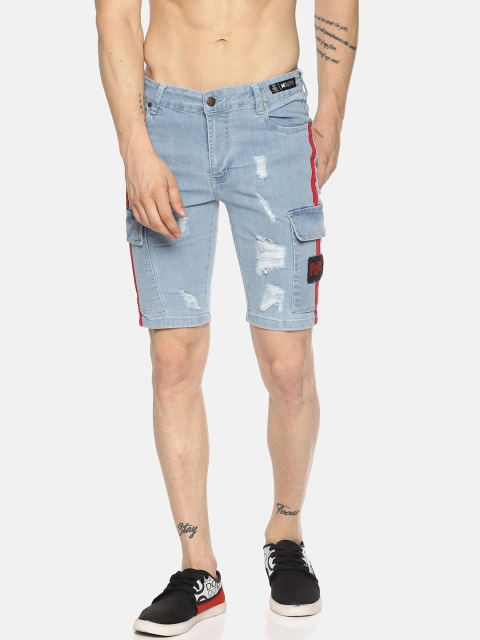 

KULTPRIT Men Blue Solid Skinny Fit Denim Shorts