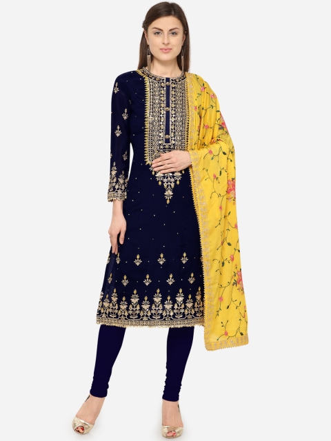 

Rajnandini Navy Blue & Yellow Semi-Stitched Dress Material