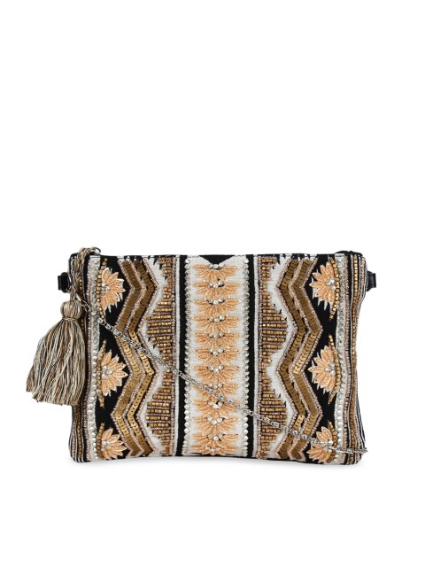 

Anekaant Beige & Black Self Design Sling Bag